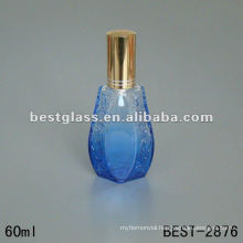 60ML blue painted glass bottle with sprayer and cap,silkscreen printing is acceptable